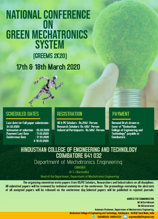 National Conference on Green Mechatronics Systems GREEMS 2K20